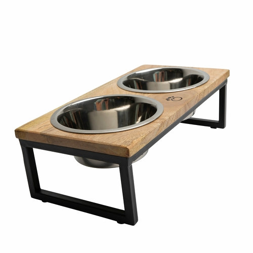 Erhöhter Futterständer aus Holz und Metall